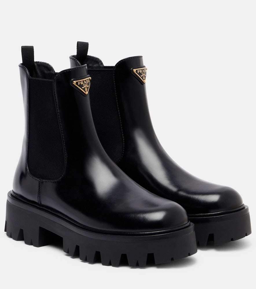 Black Prada Logo leather platform Chelsea boots - Flat Boots