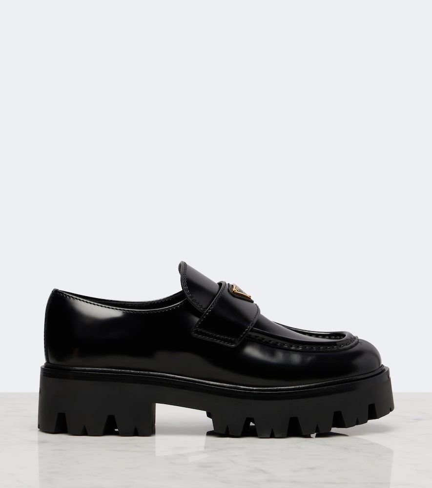 Black Prada Logo leather platform loafers - Loafers