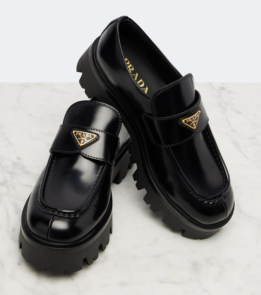 Black Prada Logo leather platform loafers - Loafers
