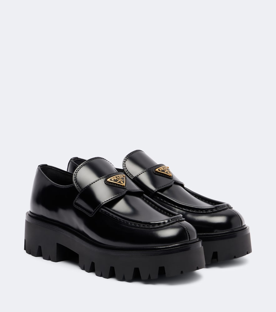 Black Prada Logo leather platform loafers - Loafers