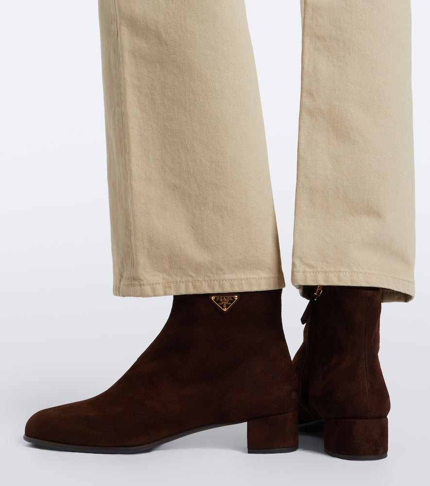 Brown Prada Logo suede ankle boots - Mid Heel Boots