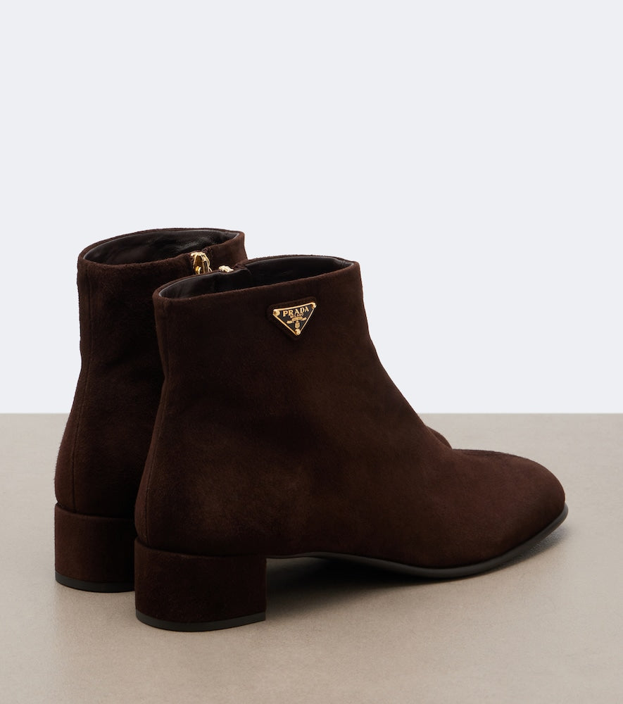 Brown Prada Logo suede ankle boots - Mid Heel Boots