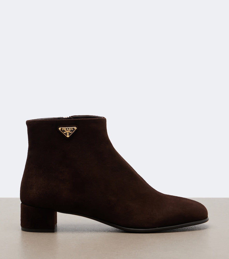 Brown Prada Logo suede ankle boots - Mid Heel Boots