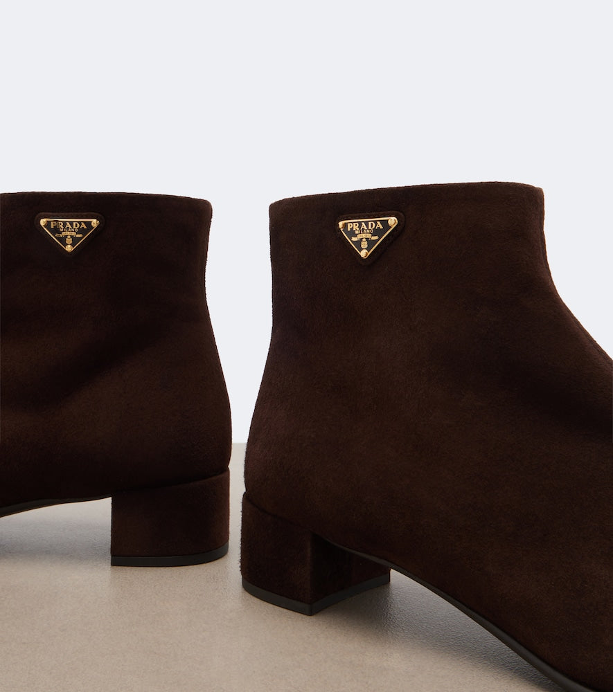 Brown Prada Logo suede ankle boots - Mid Heel Boots