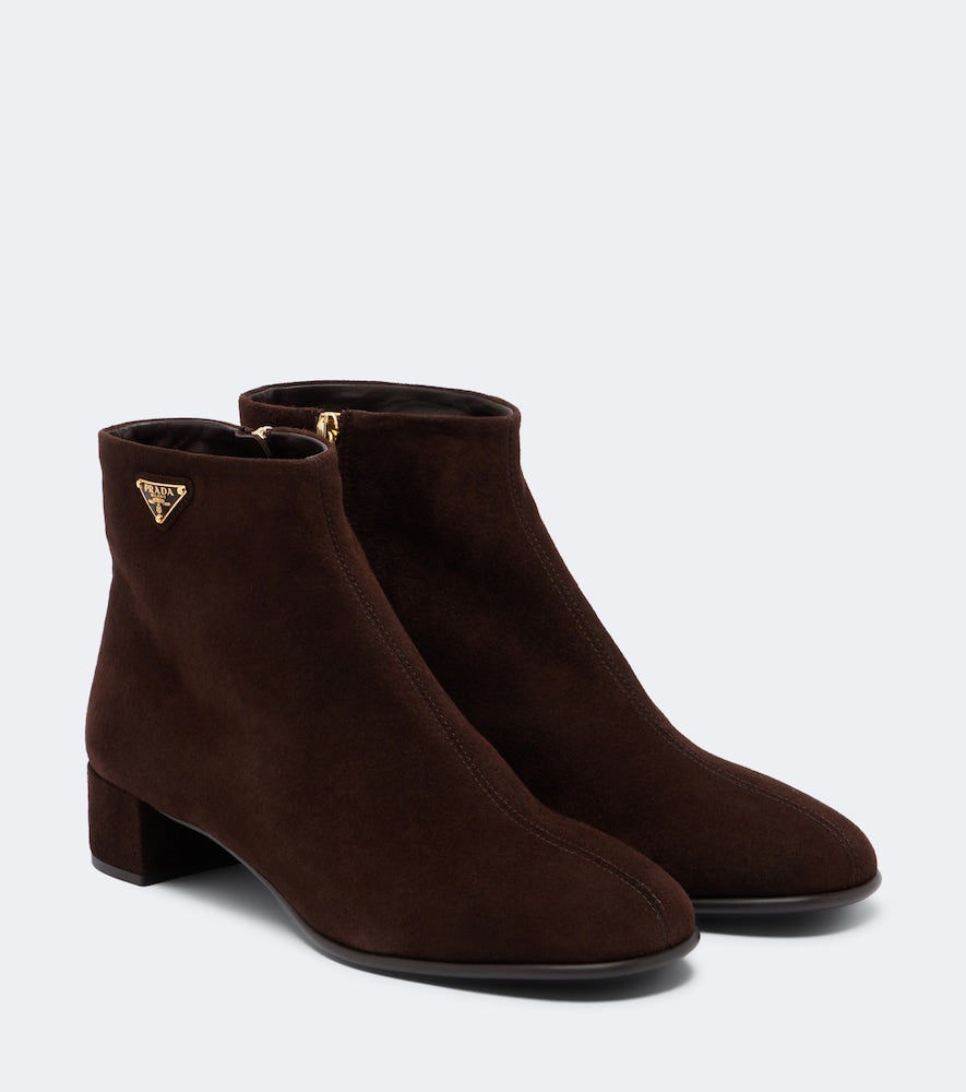 Brown Prada Logo suede ankle boots - Mid Heel Boots
