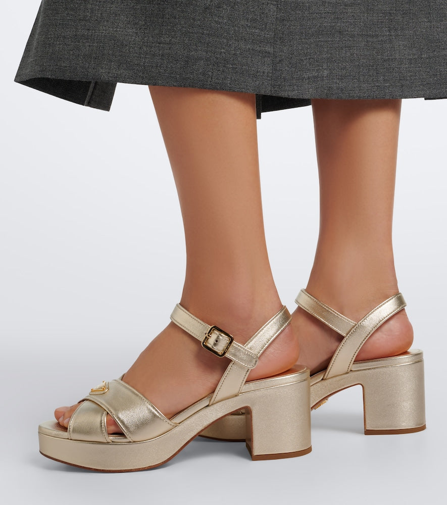 Prada Metallic leather platform sandals in Gold - Mid Heels