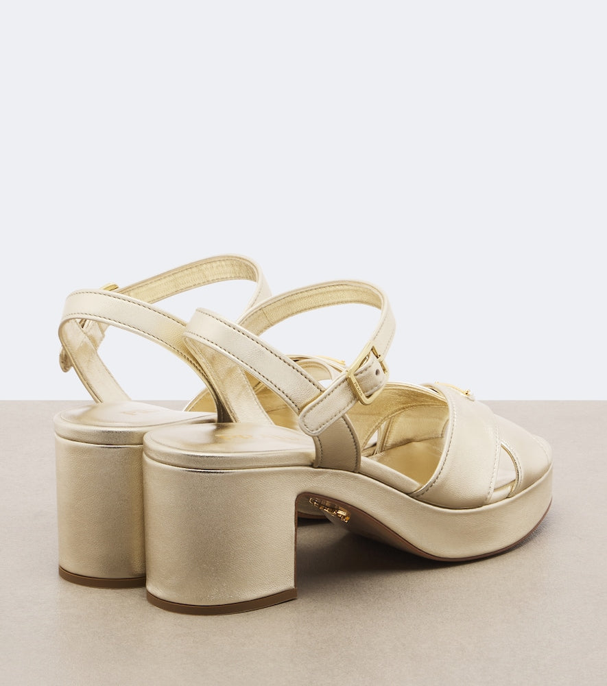 Prada Metallic leather platform sandals in Gold - Mid Heels