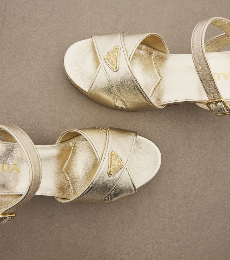 Prada Metallic leather platform sandals in Gold - Mid Heels