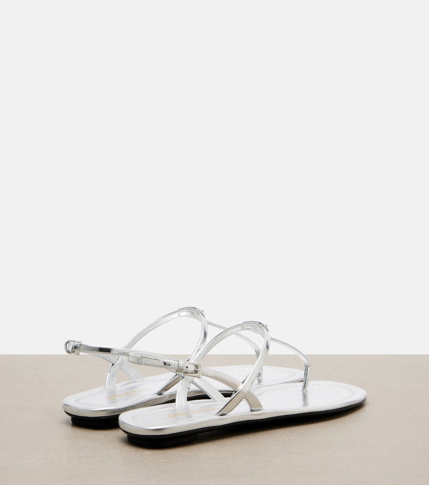 Silver Prada Metallic leather sandals - Flat Sandals