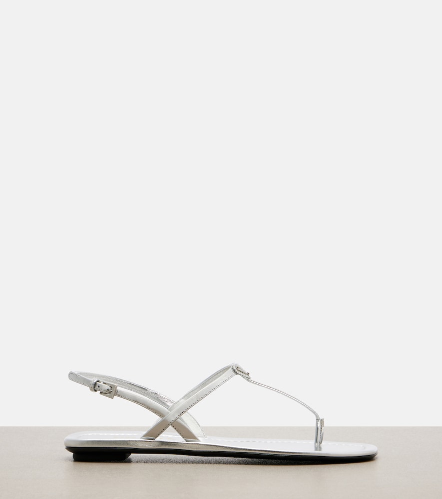 Silver Prada Metallic leather sandals - Flat Sandals
