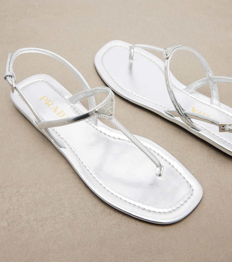 Silver Prada Metallic leather sandals - Flat Sandals