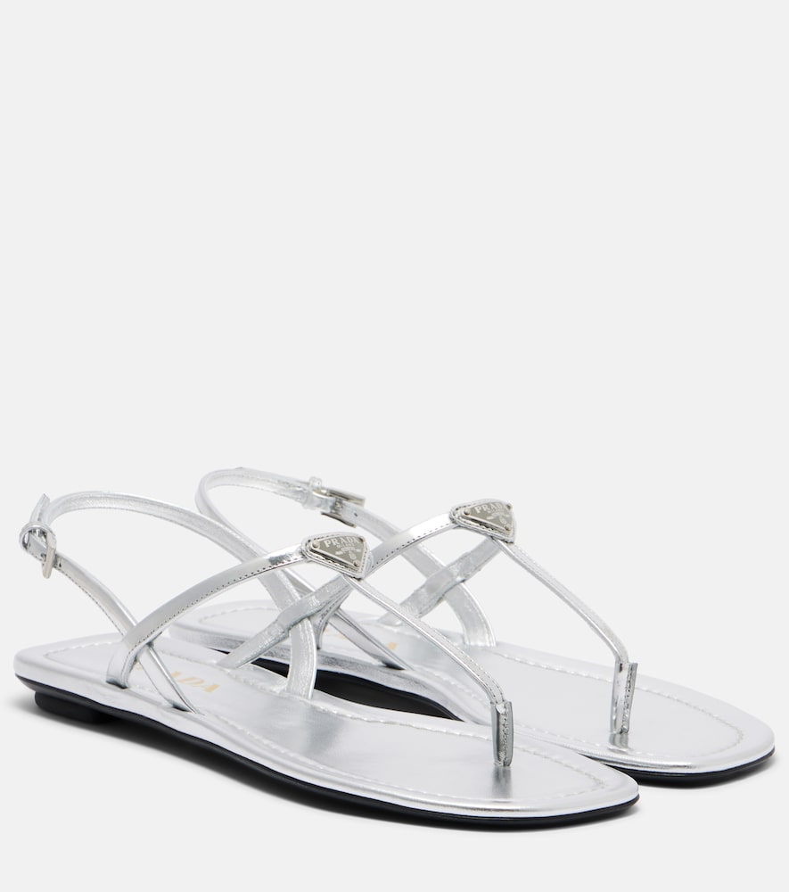 Silver Prada Metallic leather sandals - Flat Sandals