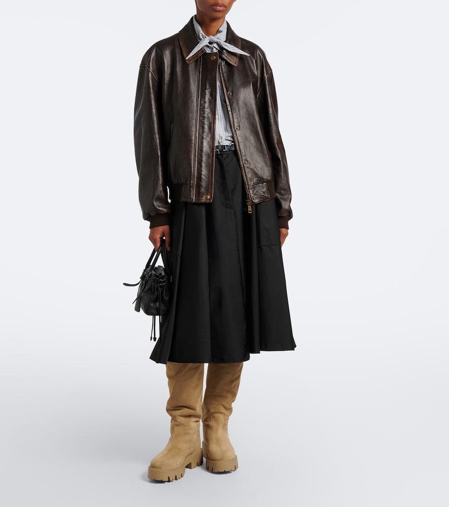 Beige Prada Shearling-lined suede knee-high boots - Flat Boots
