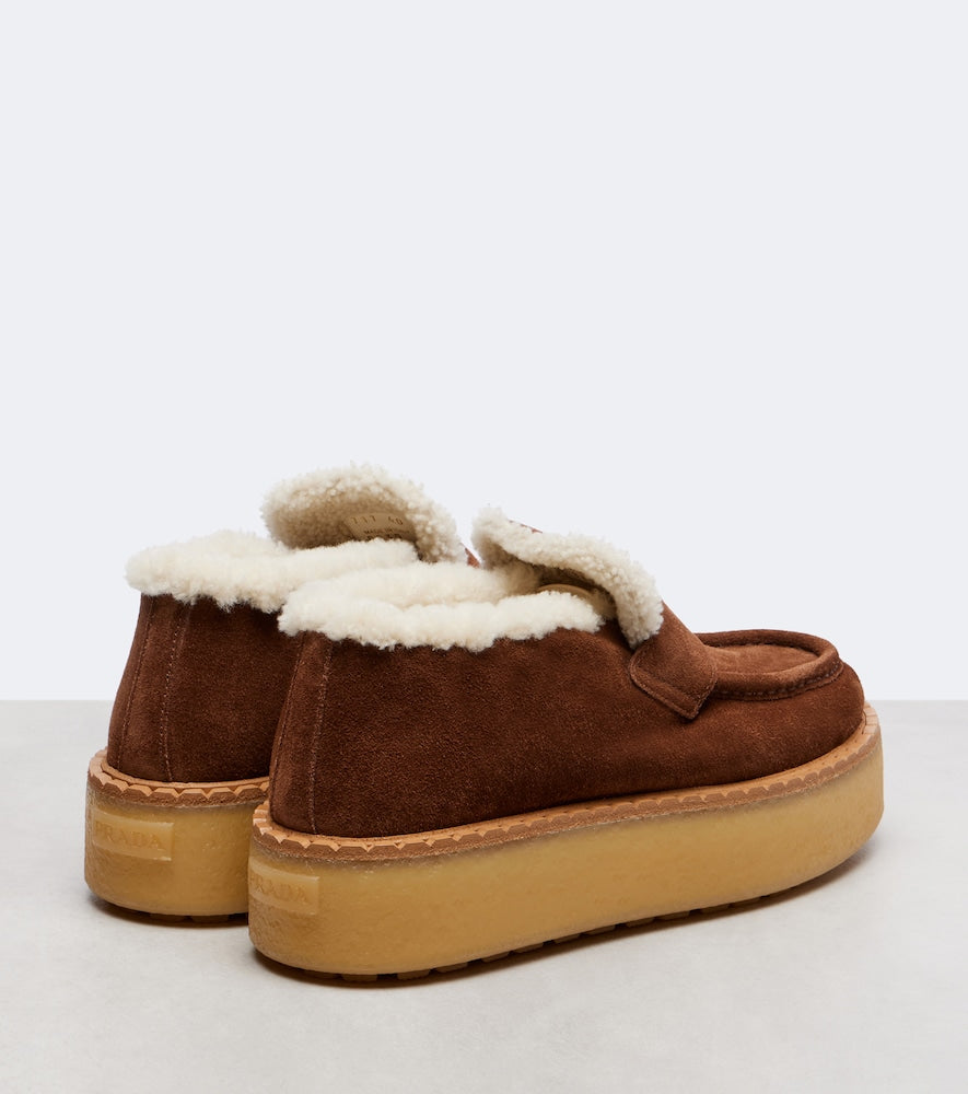 Prada Shearling-lined suede loafers (Brown) - Flat Boots