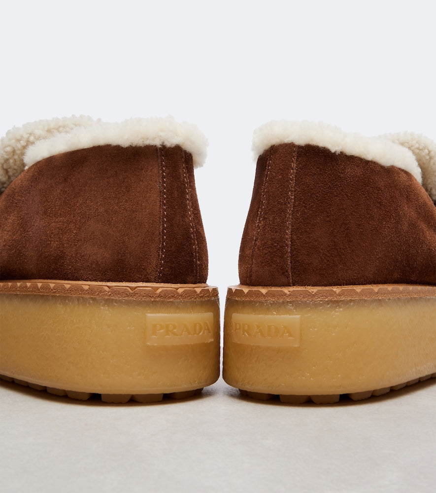 Prada Shearling-lined suede loafers (Brown) - Flat Boots