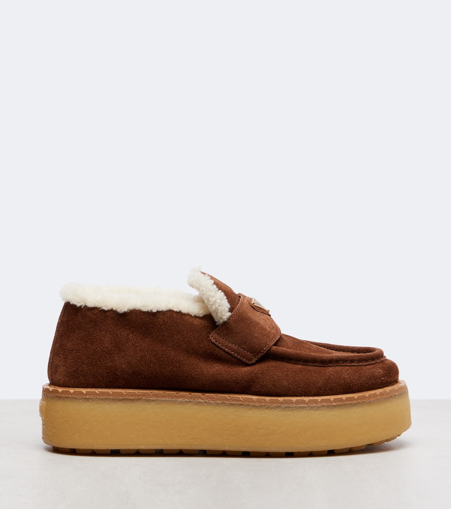 Prada Shearling-lined suede loafers (Brown) - Flat Boots