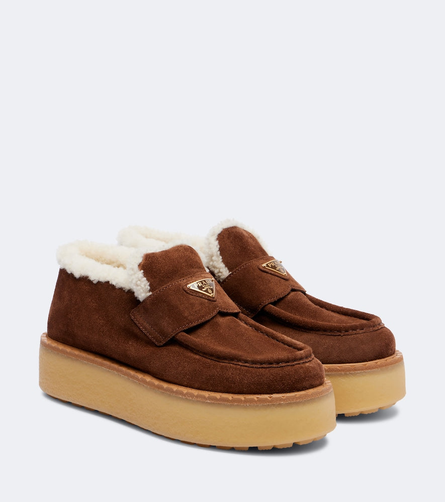 Prada Shearling-lined suede loafers (Brown) - Flat Boots