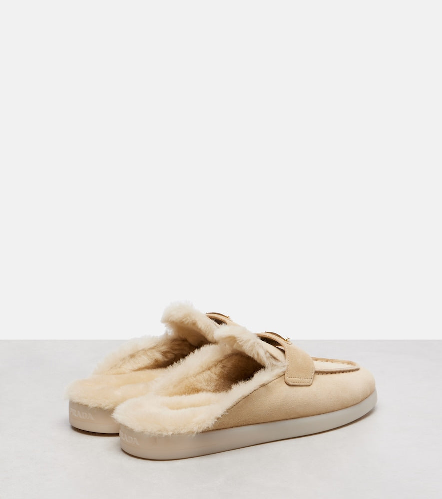 Prada Shearling-lined suede mules in Beige - Mules