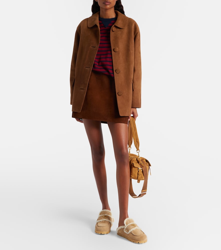 Beige Prada Shearling-lined suede mules - Mules