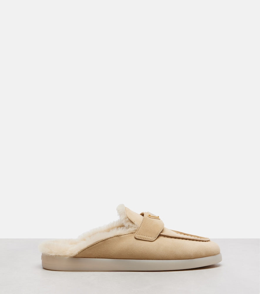 Prada Shearling-lined suede mules in Beige - Mules