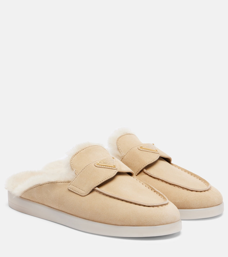 Prada Shearling-lined suede mules in Beige - Mules