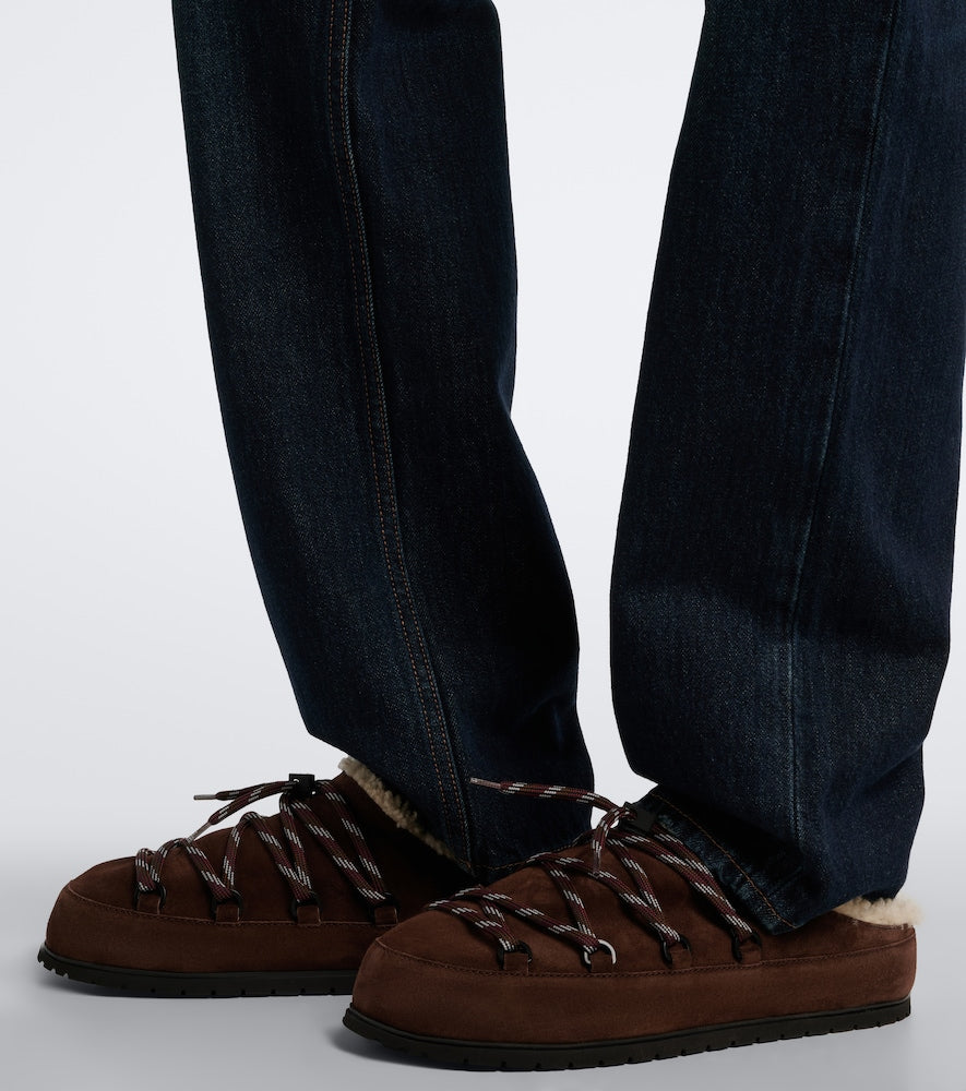 Prada Shearling-lined suede mules (Brown) - Mules