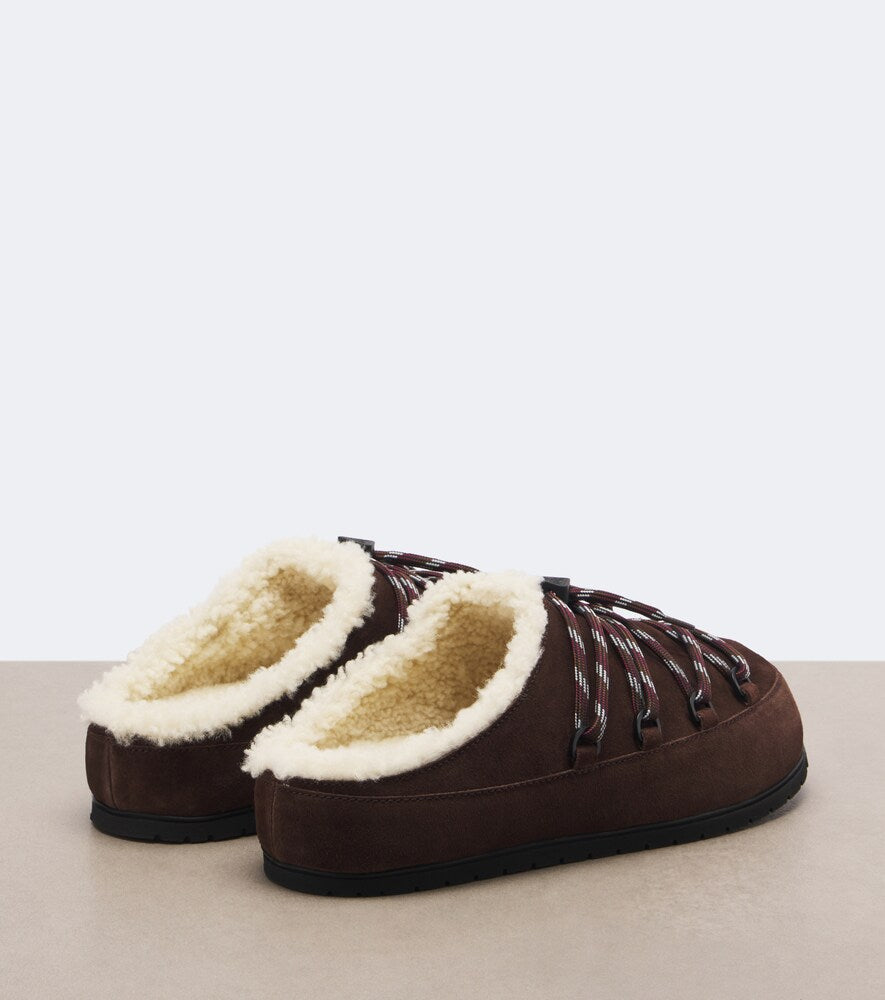 Prada Shearling-lined suede mules (Brown) - Mules