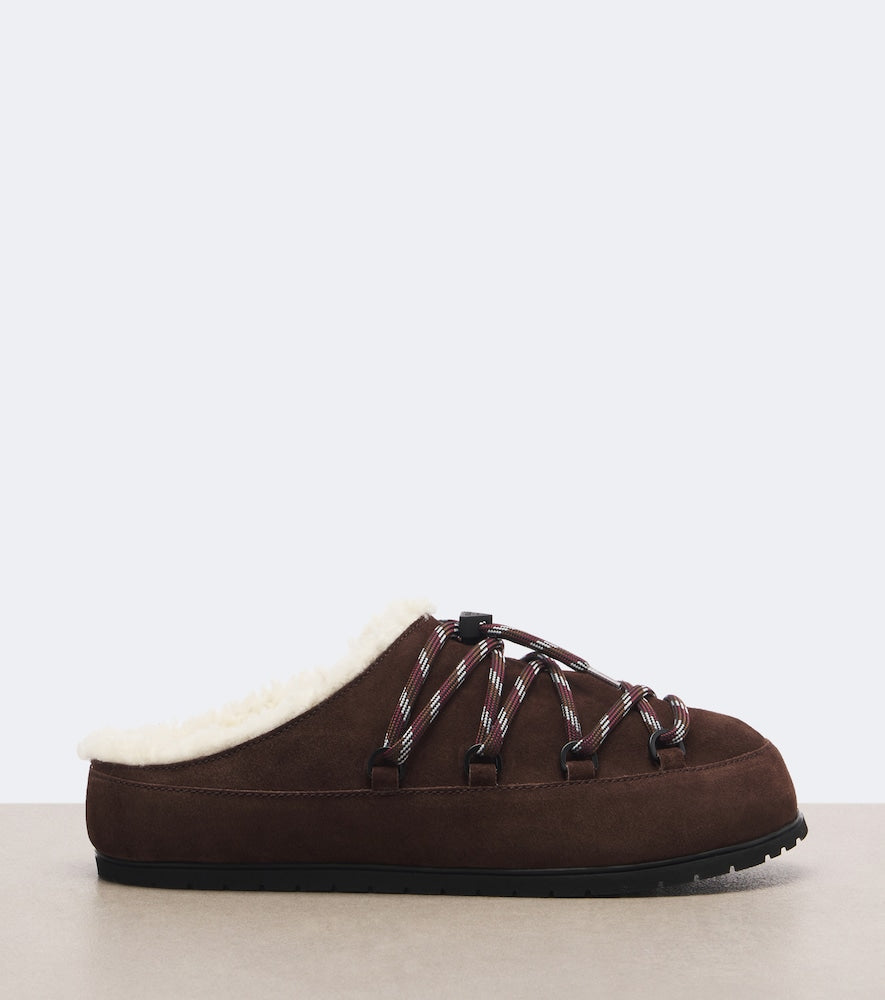 Prada Shearling-lined suede mules (Brown) - Mules