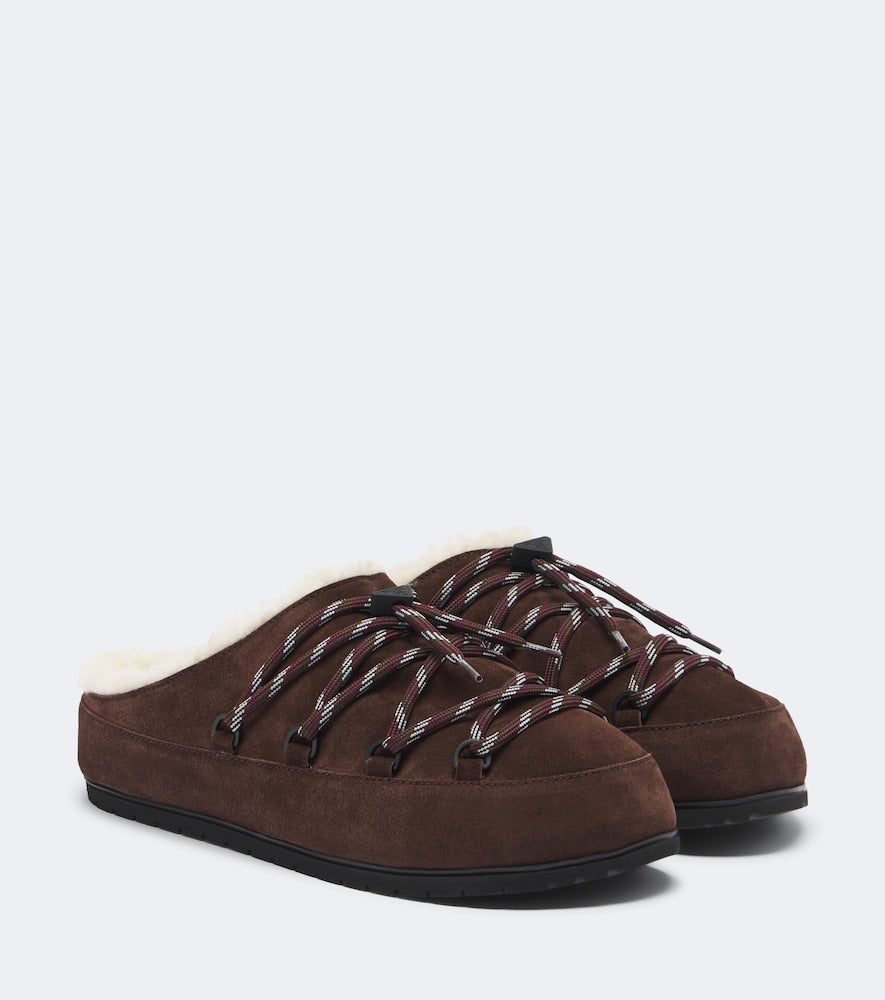 Prada Shearling-lined suede mules (Brown) - Mules