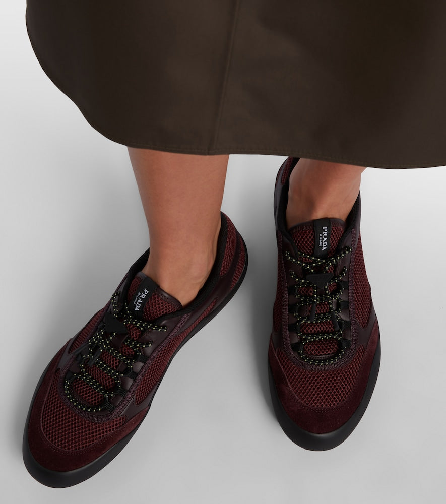 Prada Speedrock leather-trimmed sneakers in Burgundy - Low-Top Sneakers