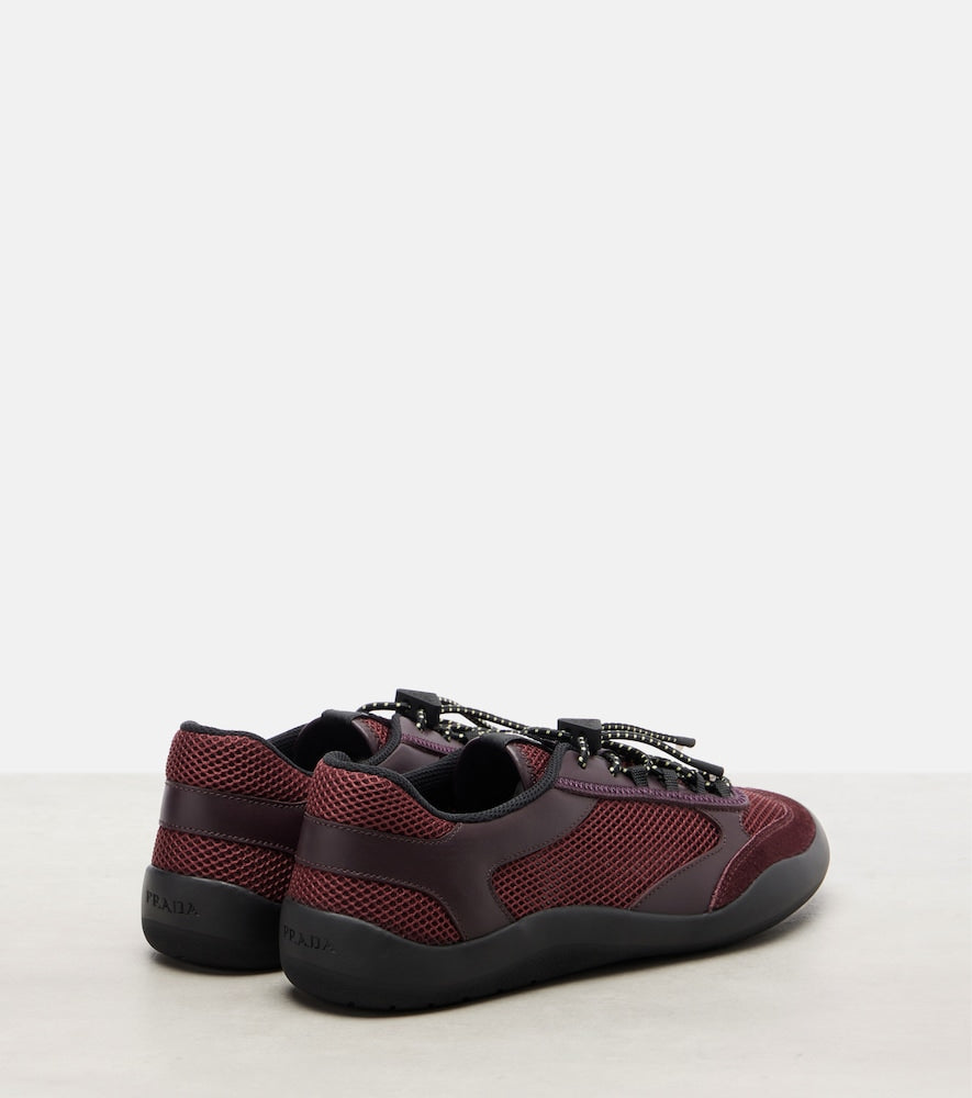 Prada Speedrock leather-trimmed sneakers in Burgundy - Low-Top Sneakers