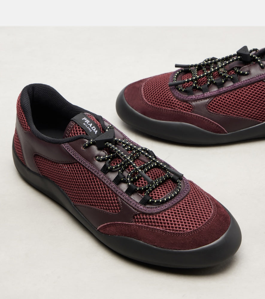 Prada Speedrock leather-trimmed sneakers in Burgundy - Low-Top Sneakers