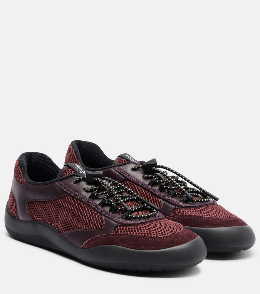Prada Speedrock leather-trimmed sneakers in Burgundy - Low-Top Sneakers
