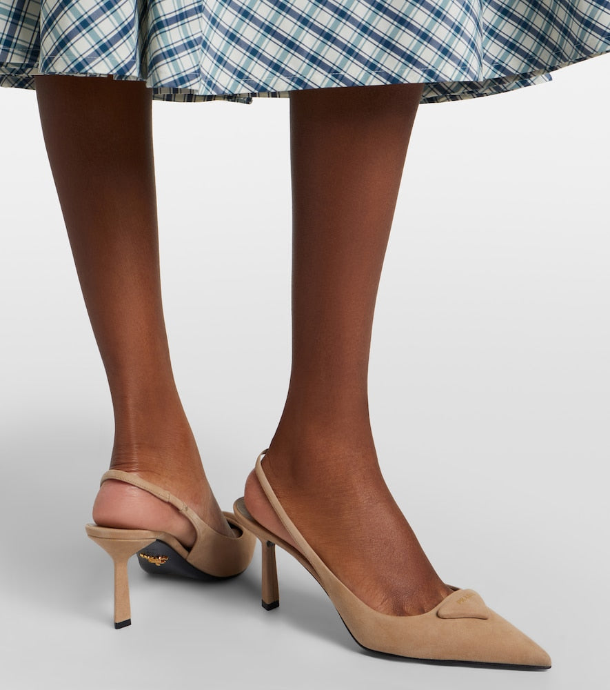 Prada Suede slingback pumps (Beige) - Mid Heel Pumps