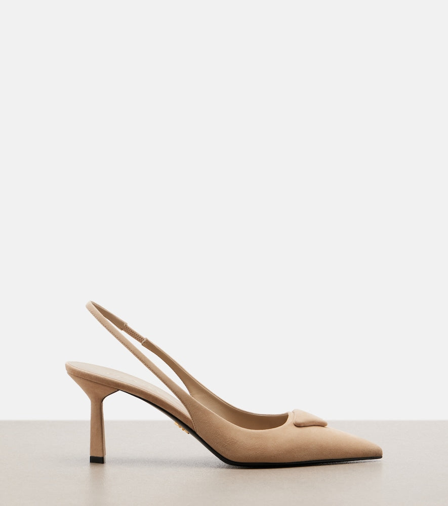 Prada Suede slingback pumps (Beige) - Mid Heel Pumps