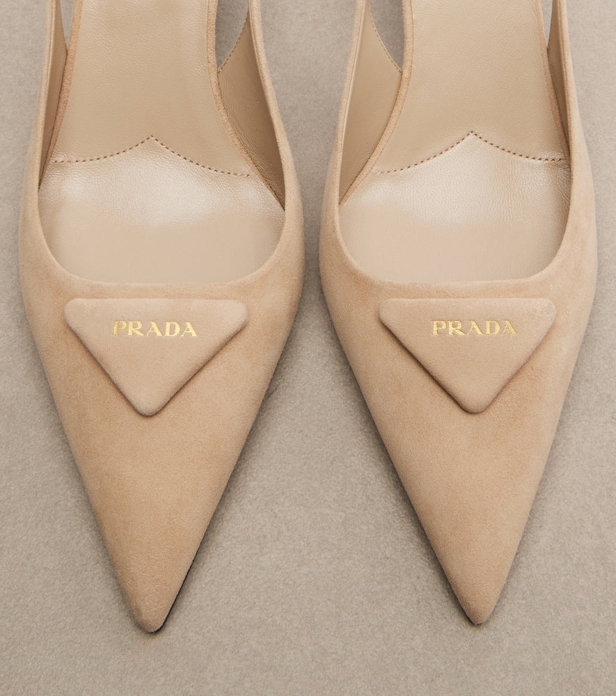Prada Suede slingback pumps (Beige) - Mid Heel Pumps