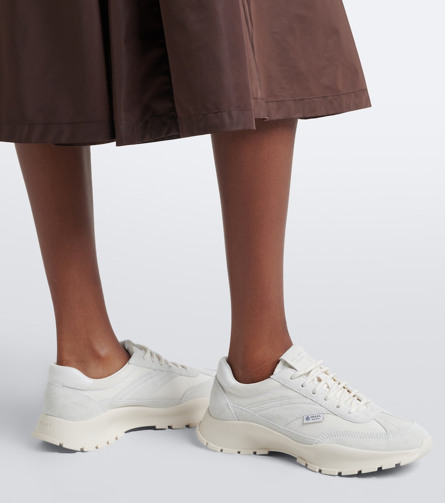 Prada Suede-trimmed sneakers (White) - Low-Top Sneakers