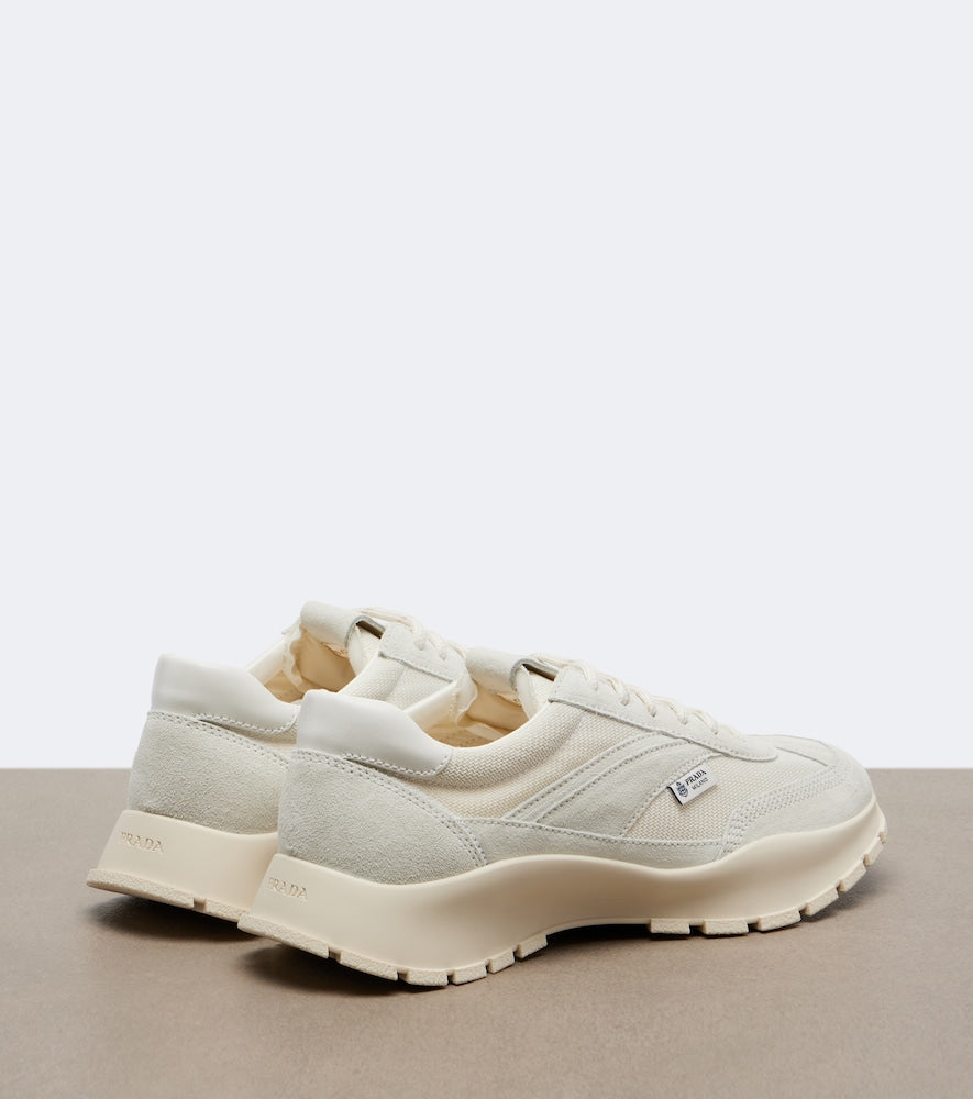 Prada Suede-trimmed sneakers (White) - Low-Top Sneakers