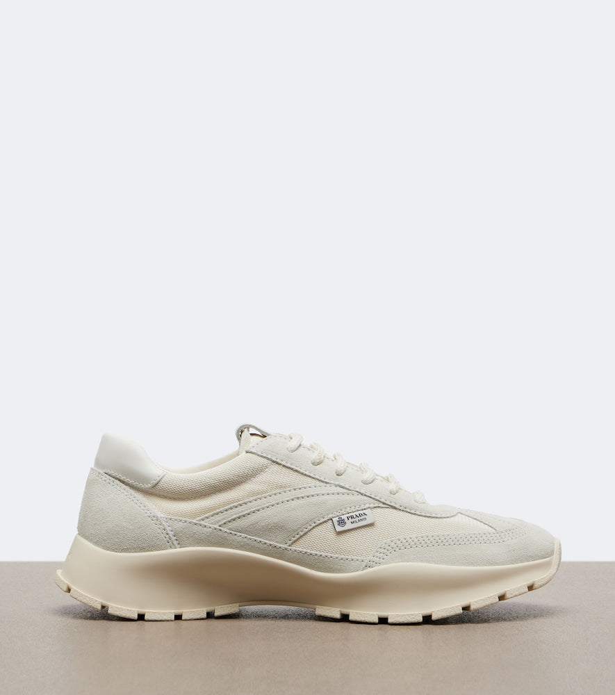 Prada Suede-trimmed sneakers (White) - Low-Top Sneakers