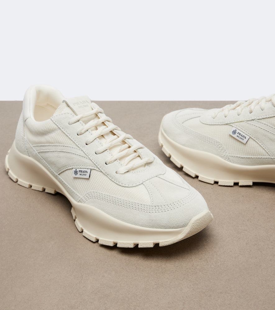 Prada Suede-trimmed sneakers (White) - Low-Top Sneakers