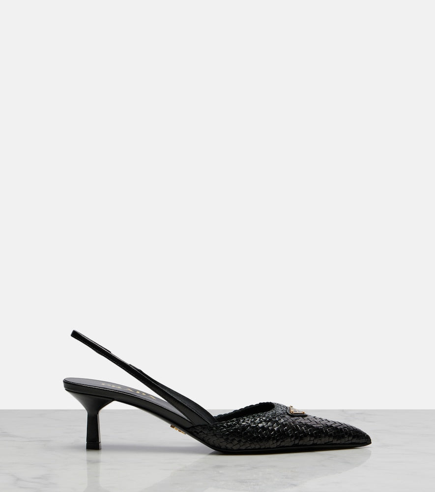 Prada Woven leather slingback pumps in Black - Mid Heel Pumps
