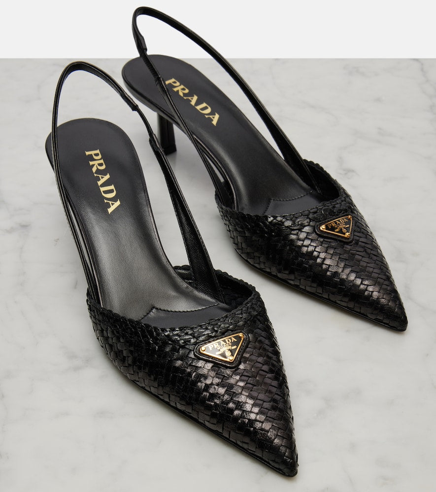 Prada Woven leather slingback pumps in Black - Mid Heel Pumps