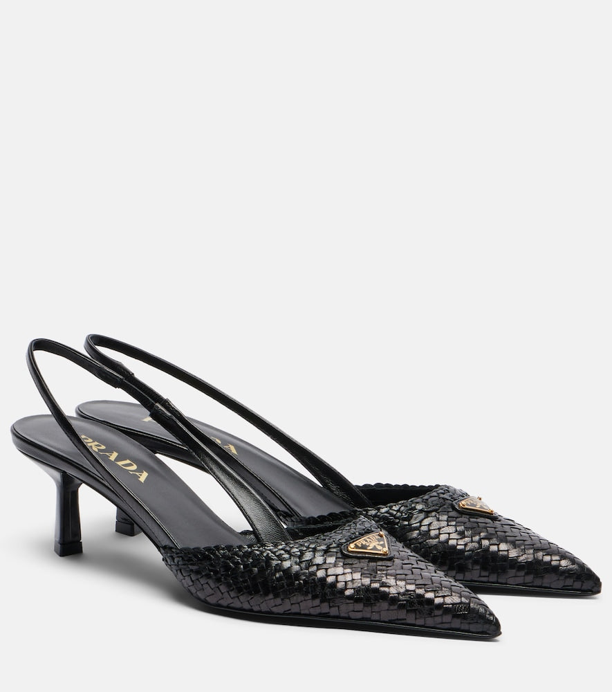 Prada Woven leather slingback pumps in Black - Mid Heel Pumps