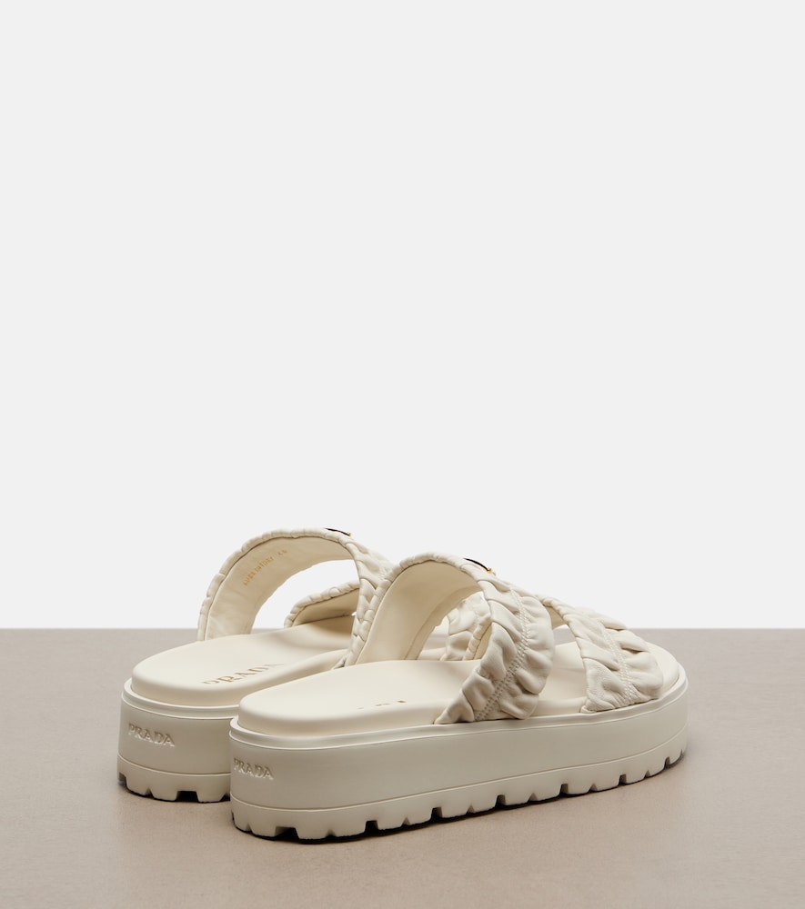 White Prada matelassé leather platform sandals - Slides
