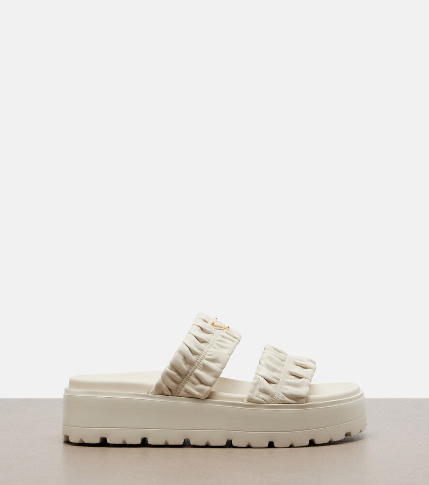 White Prada matelassé leather platform sandals - Slides
