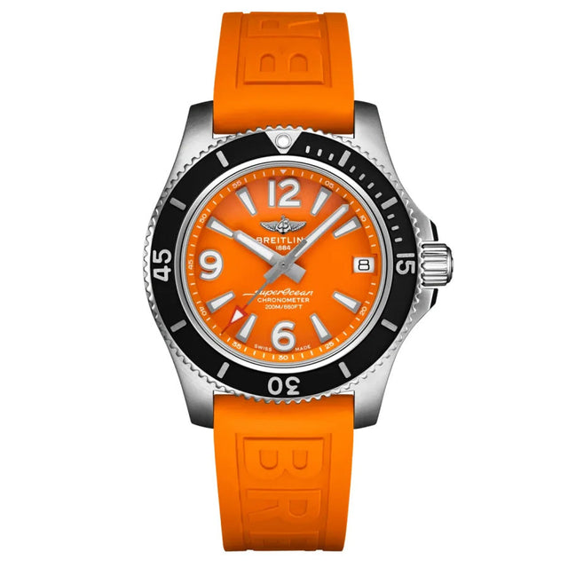 Previously Owned Breitling Superocean Automatic 36 Orange Dial Orange Strap Watch | 36mm | A17316D7101S1