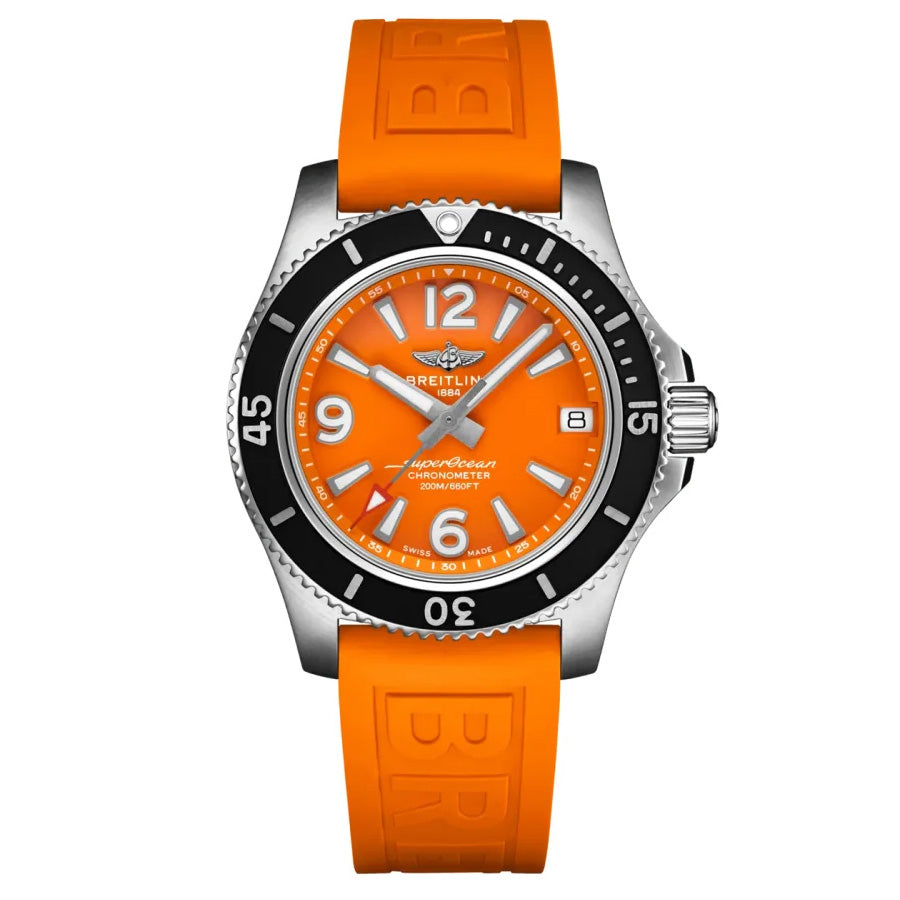 Previously Owned Breitling Superocean Automatic 36 Orange Dial Orange Strap Watch | 36mm | A17316D7101S1