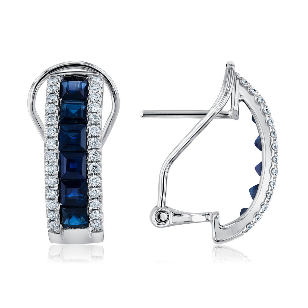 Princess Blue Sapphire and 3/8ctw Diamond White Gold Earrings - Watercolor Collection