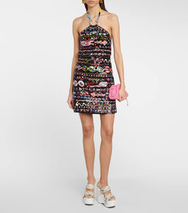 Pucci Embroidered leather wedge sandals