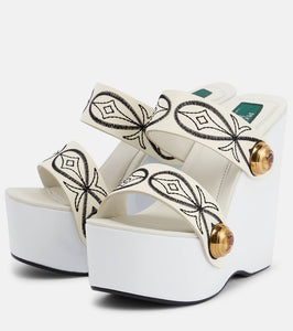 Pucci Embroidered leather wedge sandals